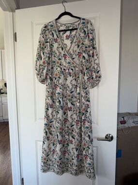 Floral Wrap Midi Dress - White with Multi Floral Print